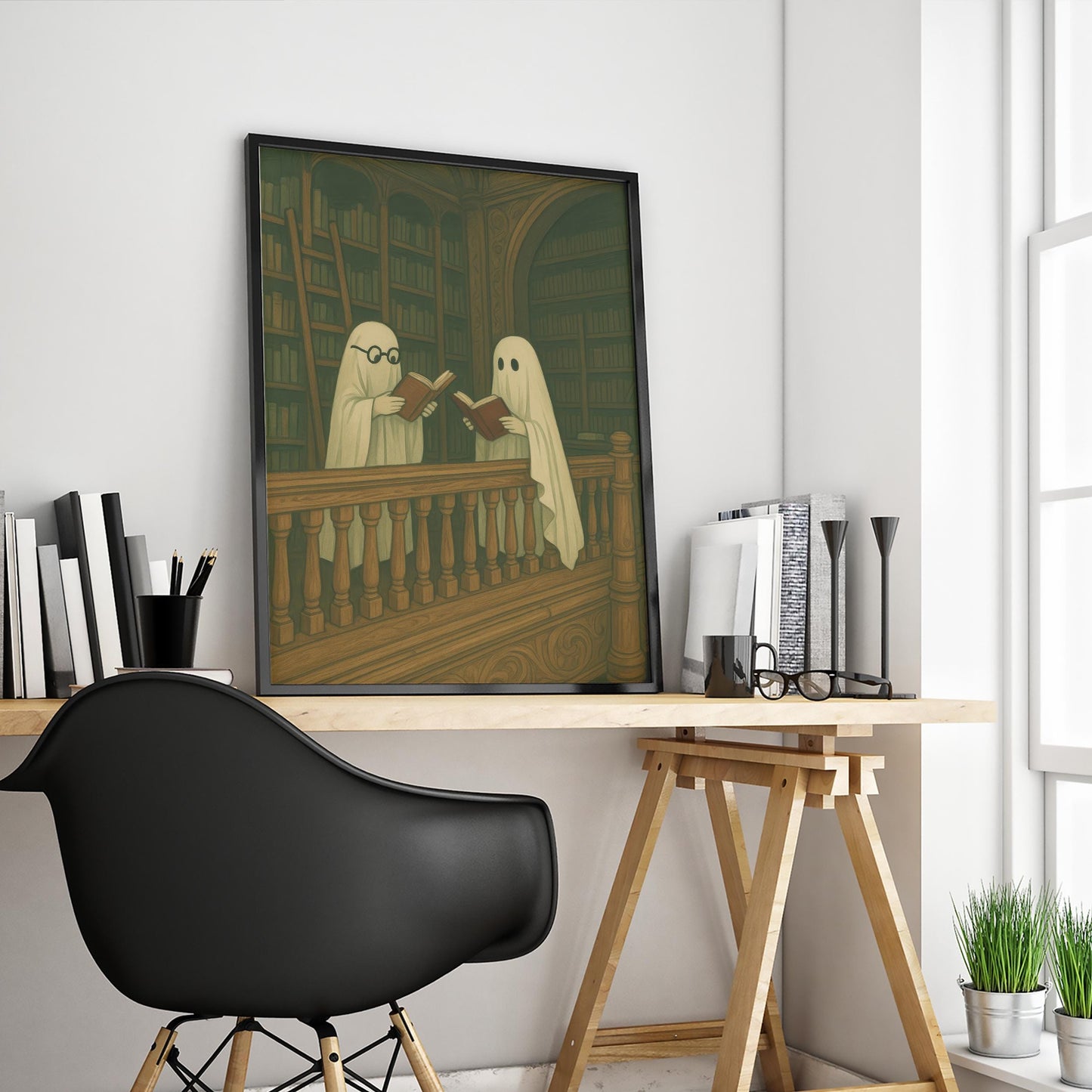 Ghost Library Poster – Dark Academia Art | Spooky Wall Print With Moody Gothic Tones