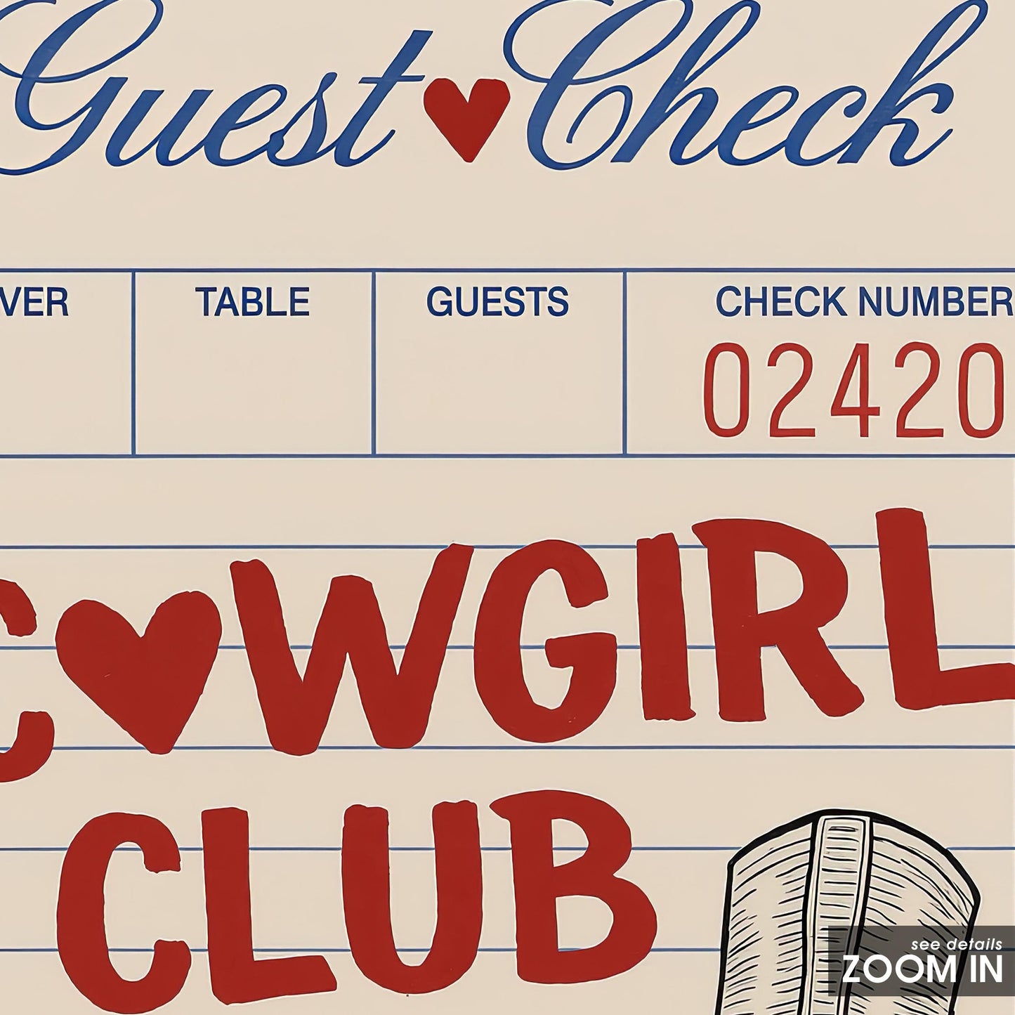 Cowgirl Club Diner Check Poster – Western Retro Wall Art for Cowgirl Decor