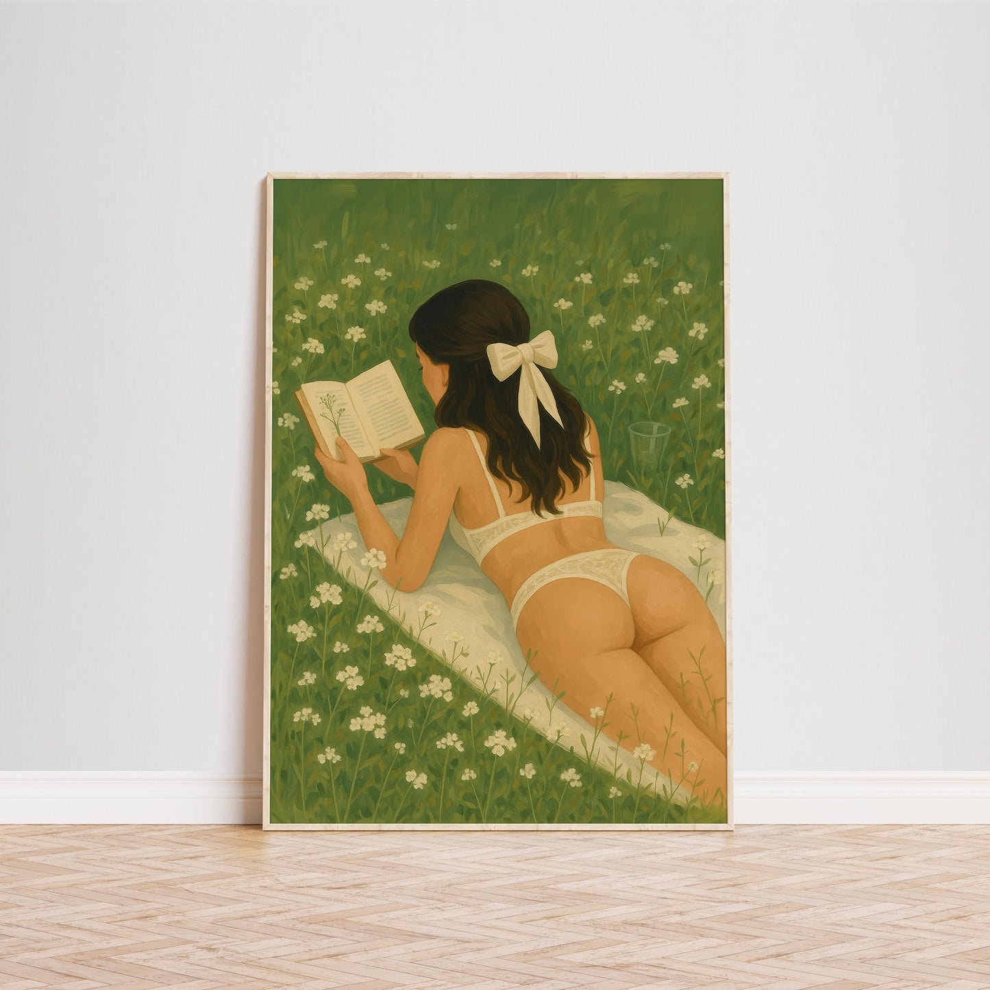 Feminine Wall Art – Reading Girl Print | Cozy Meadow & Romantic Bedroom Decor