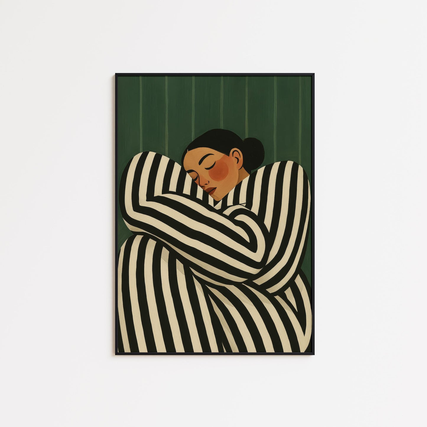 Feminine Wall Art – Minimalist Poster With Black and White Stripes for Cozy Bedroom Decor