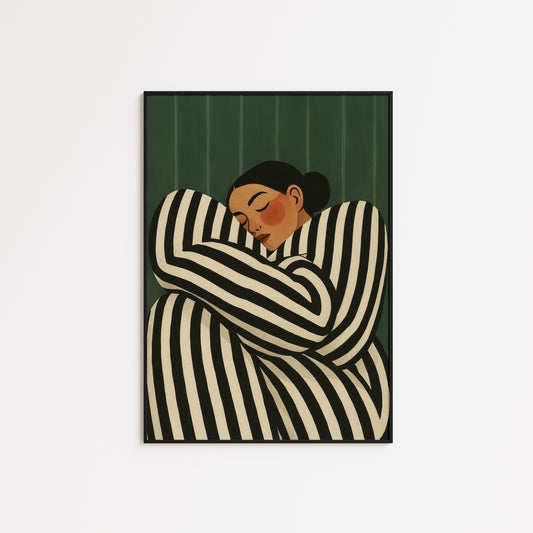 Feminine Wall Art – Minimalist Poster With Black and White Stripes for Cozy Bedroom Decor