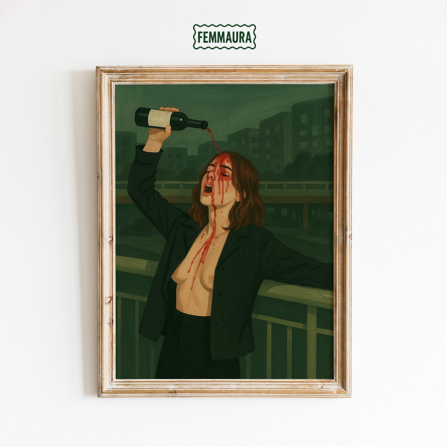 Dark Wine Poster – Bold Feminine Expression Art | Surreal Wine Wall Decor