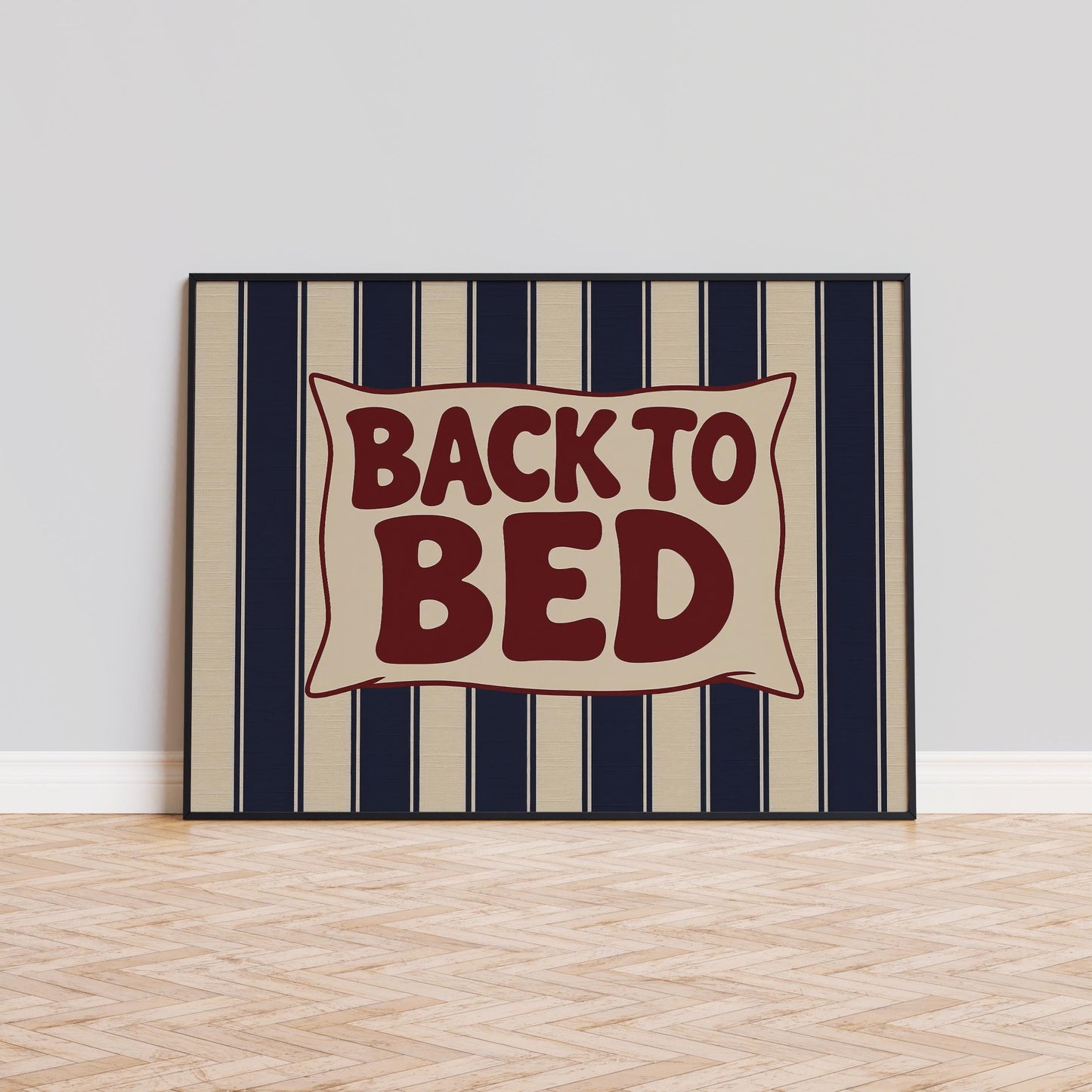 Back to Bed Western Poster – Rustic Navy Stripe Bedroom Art Print