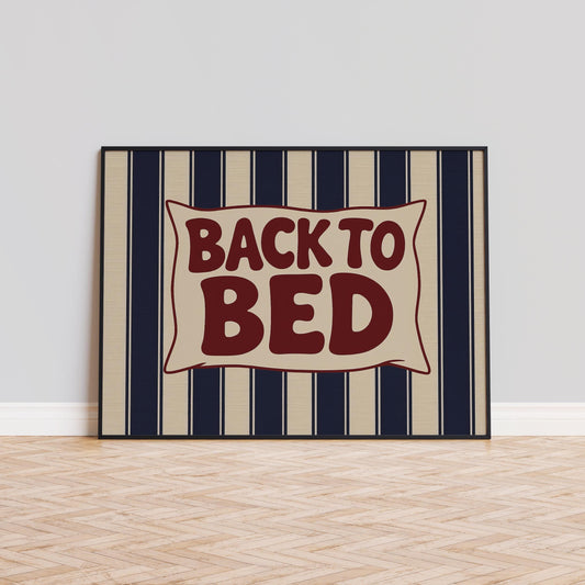 Back to Bed Western Poster – Rustic Navy Stripe Bedroom Art Print