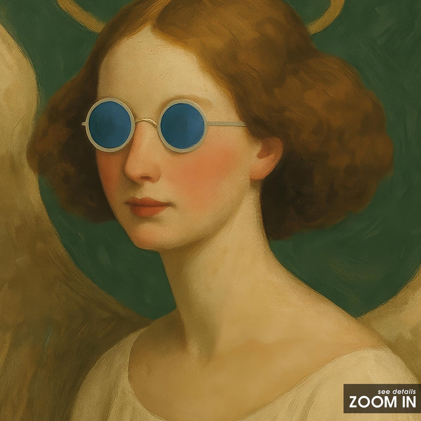 Cool Angel Wall Art – Surreal Vintage Halo Poster With Blue Sunglasses