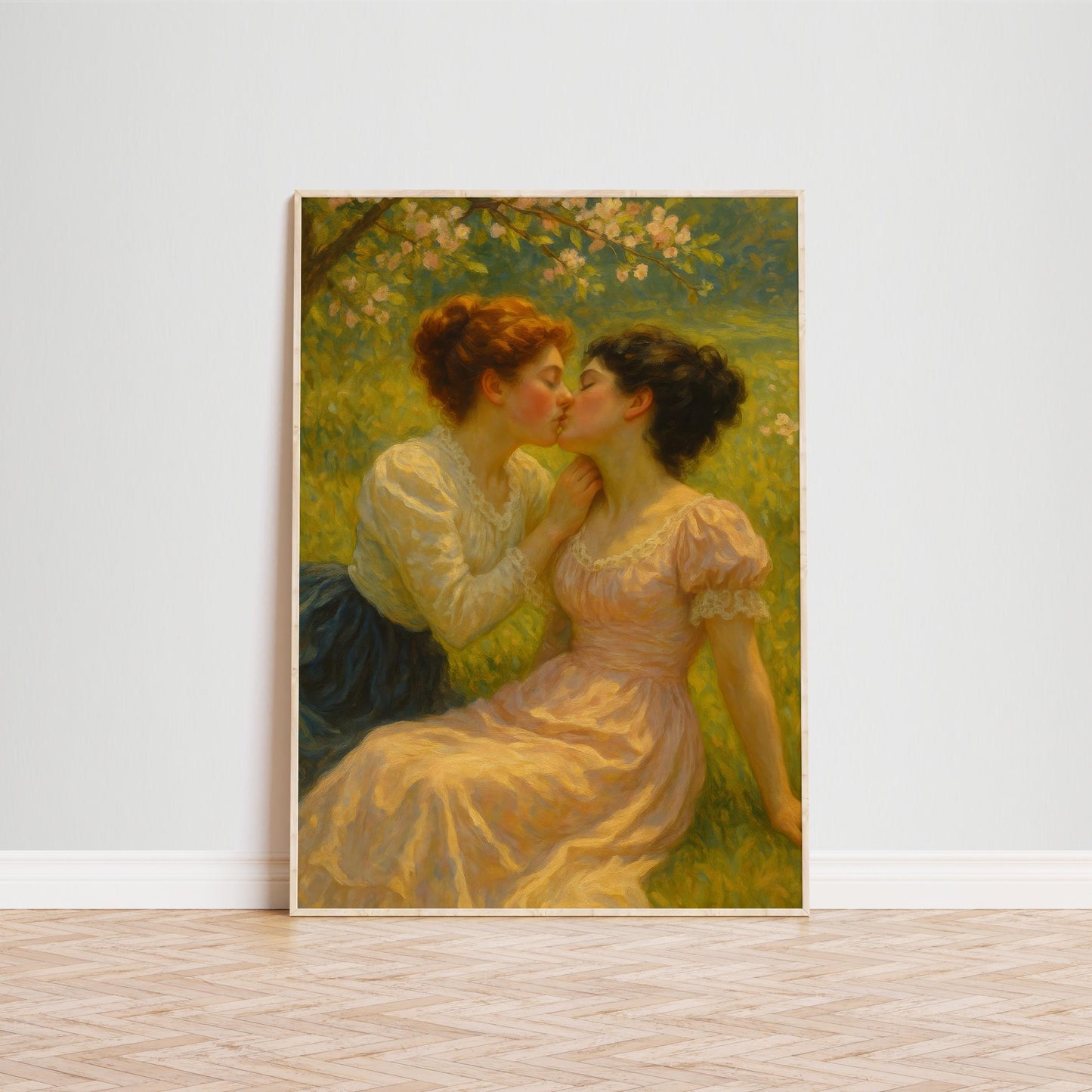 Victorian Lesbian Art – Romantic Sapphic Oil Style Artwork | Queer Love Painting Print