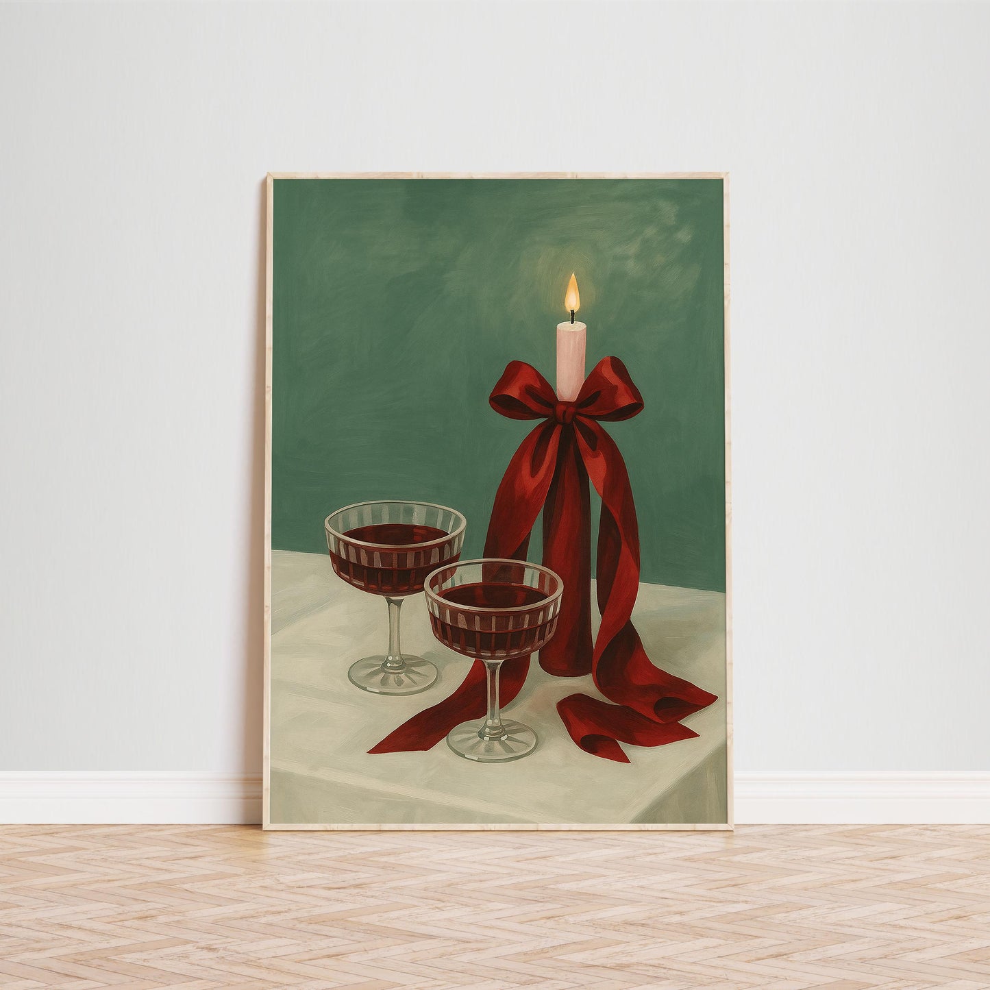 Romantic Candle Poster – Festive Holiday Wall Art With Cozy Wine Artwork
