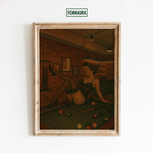 Billiards Pin Up Poster – Femme Fatale Artwork | Retro Game Room Decor