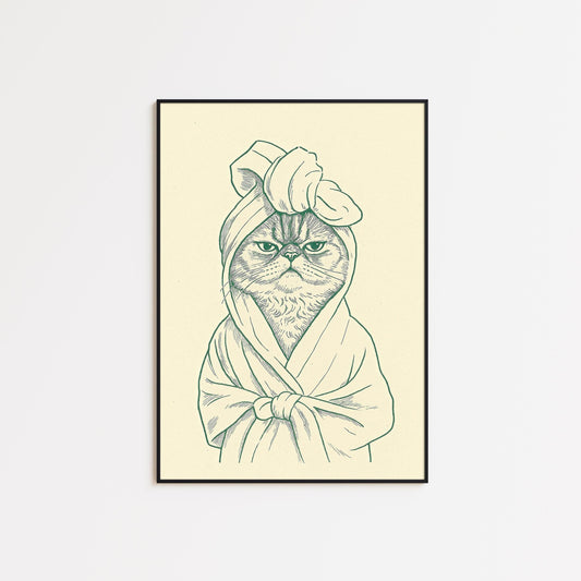 Grumpy Cat in Towel Poster – Funny Bathroom Wall Art