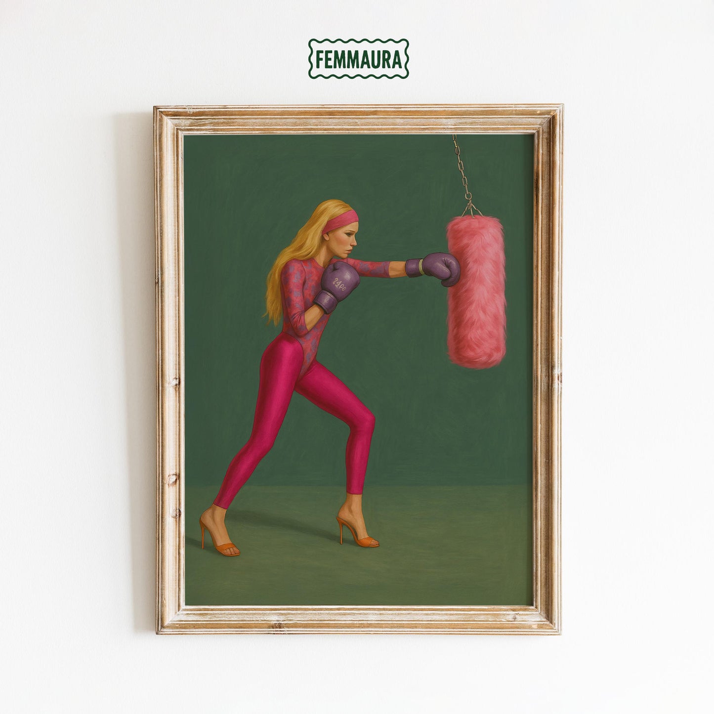 Pink Boxing Poster – Feminist Wall Art | Strong Woman Print, Retro Pop Decor