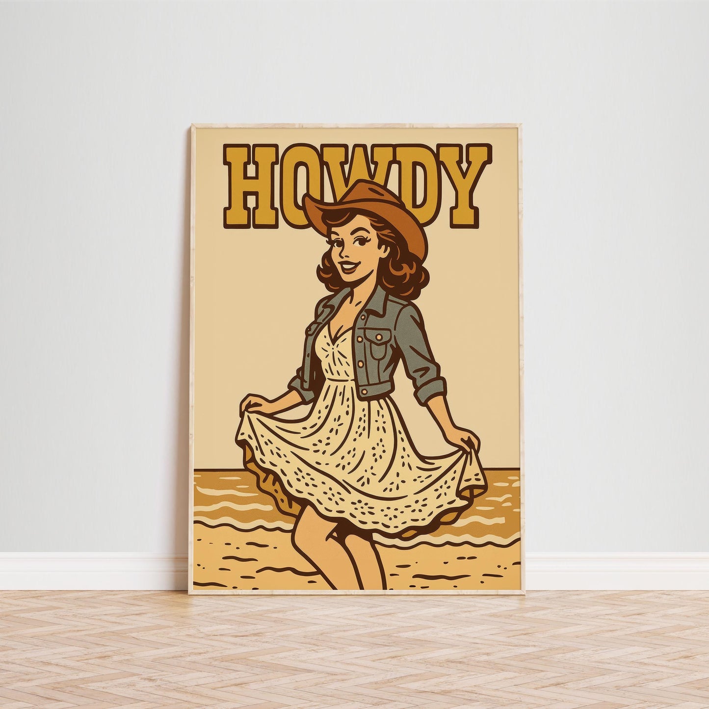 Howdy Retro Cowgirl Poster – Pin-Up Beach Western Art Print
