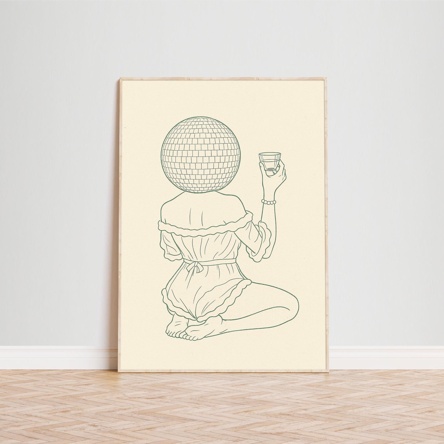 Disco Girl Line Art Print – Minimalist Retro Wall Art, Modern Feminine Poster