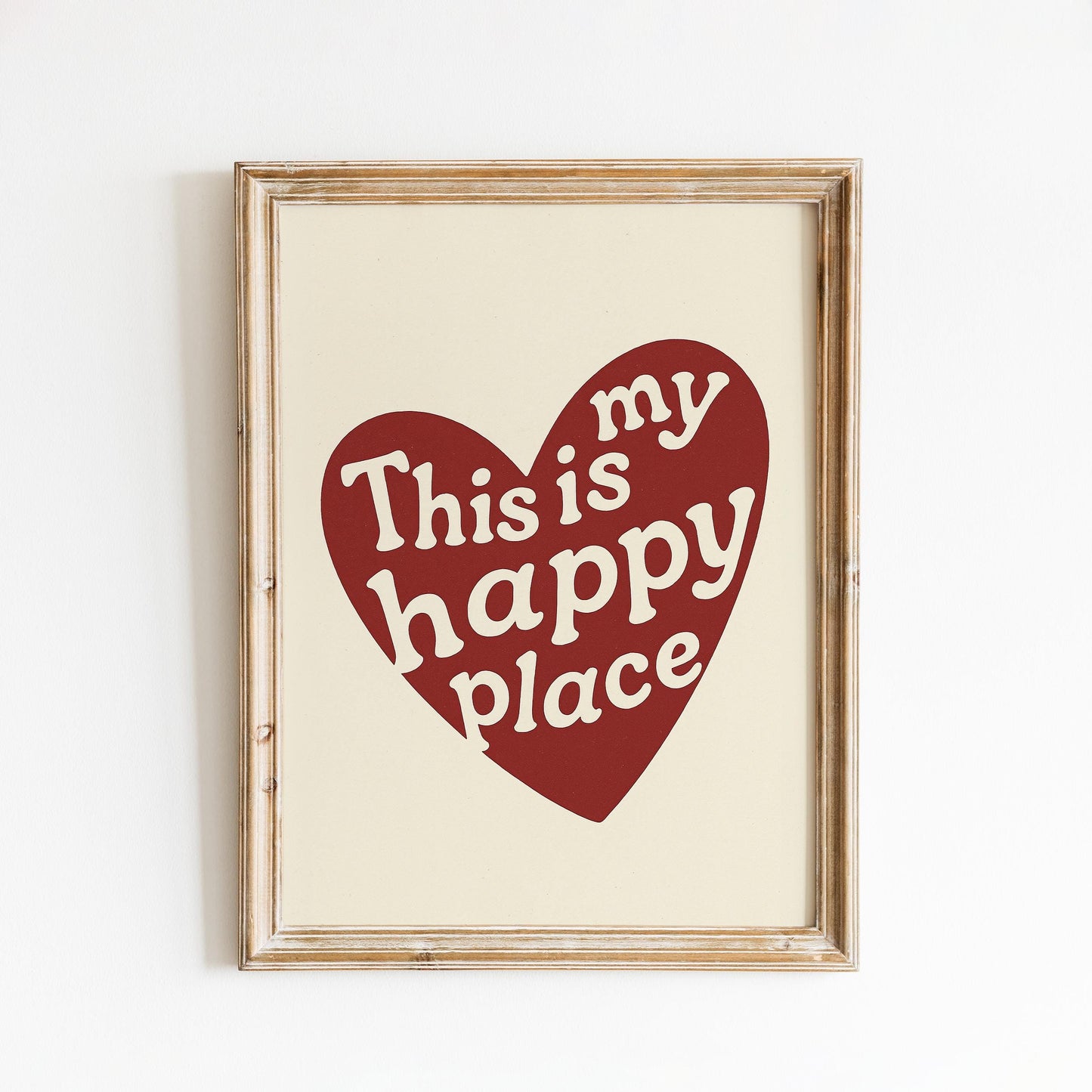 This Is My Happy Place Poster – Retro Heart Typography Print, Minimalist Wall Art