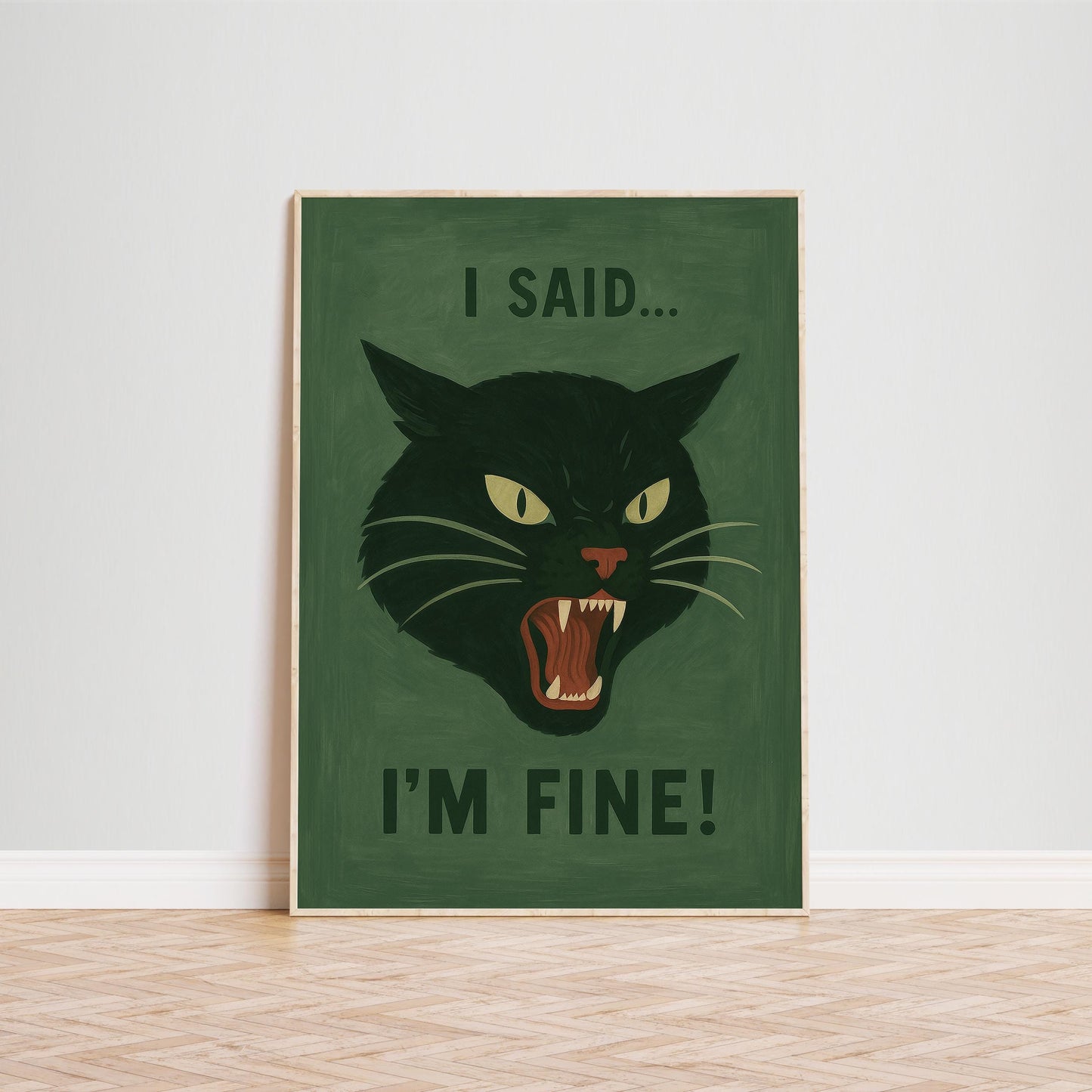 Angry Black Cat Poster – Dark Humor Wall Art | Expressive Gouache Print