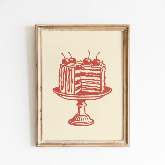 Cherry Cake Poster – Retro Dessert Kitchen Wall Art