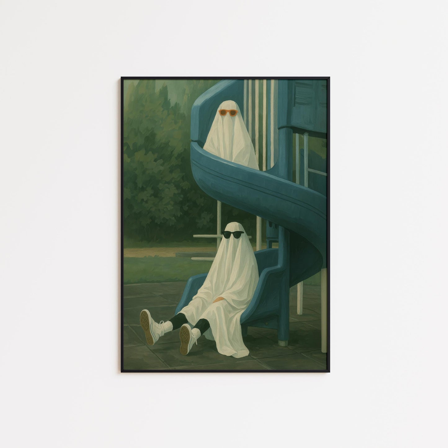 Quirky Gothic Wall Art – Funny Ghost Print With Moody Playground Scene