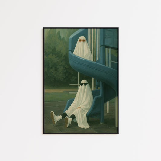 Quirky Gothic Wall Art – Funny Ghost Print With Moody Playground Scene