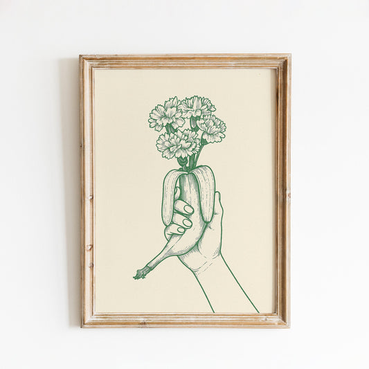 Banana Bouquet Poster – Surreal Botanical Line Art Print