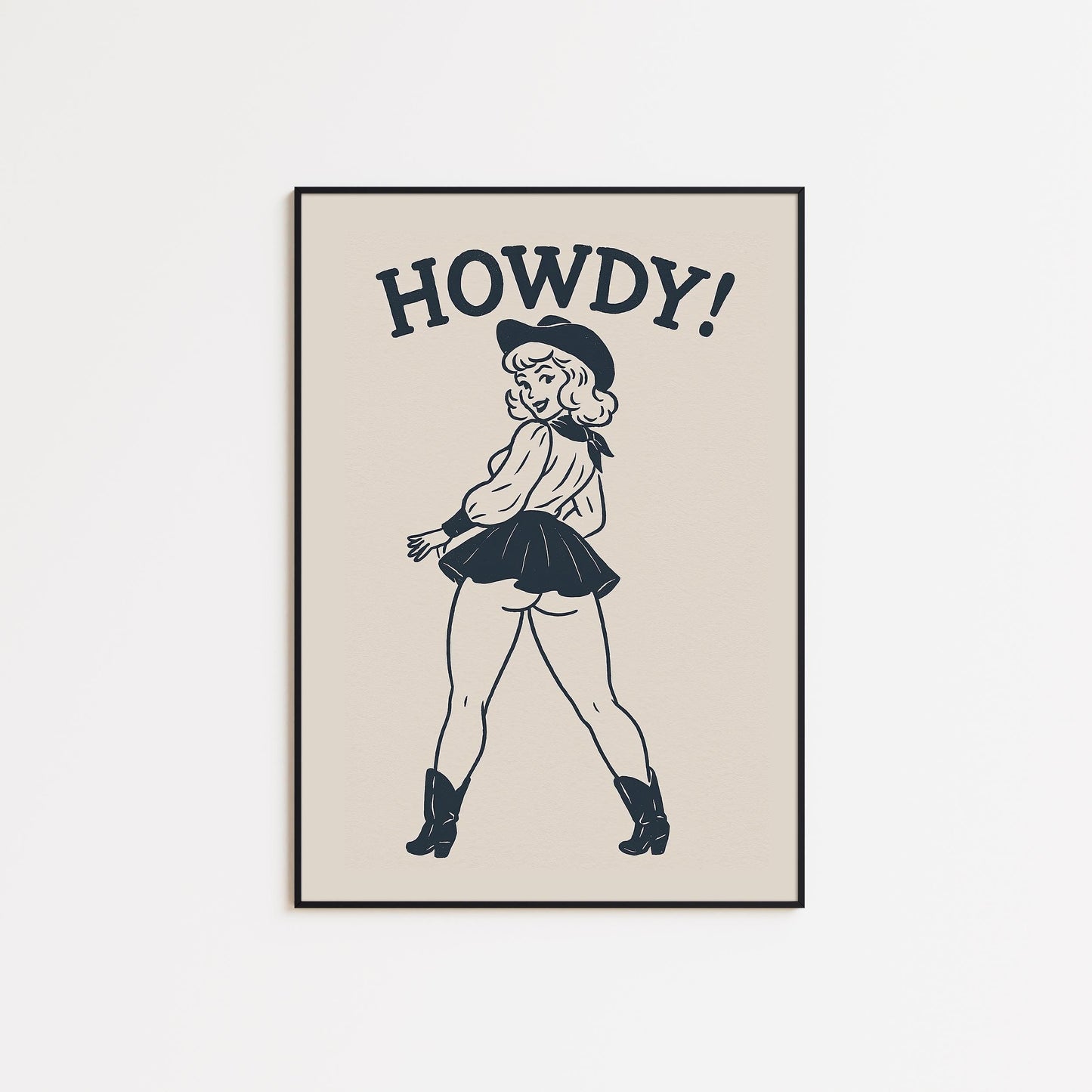 Howdy Cowgirl Print – Retro Western Pin-Up Poster for Bold Wall Decor