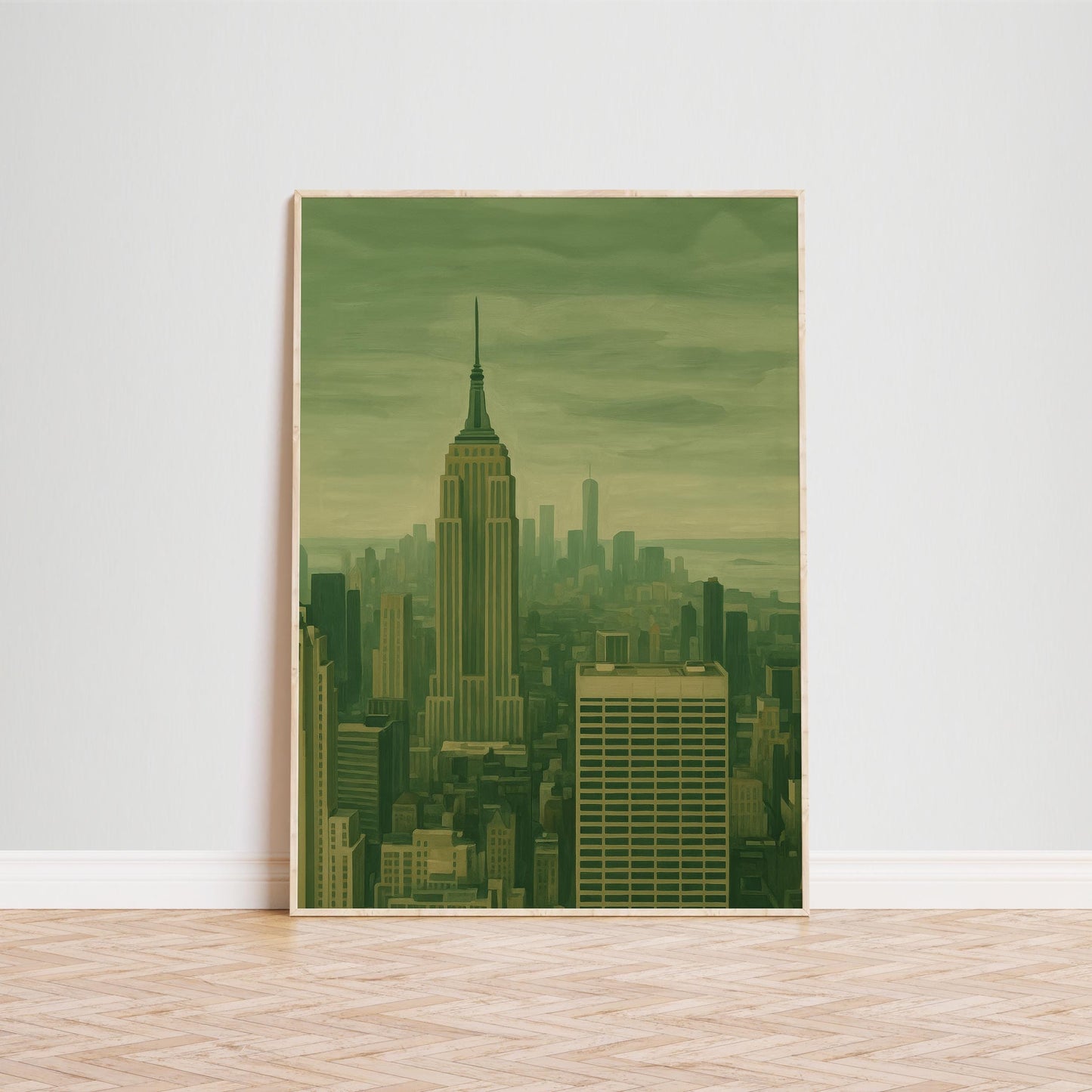 Empire State Building Poster – Moody Green Wall Art | New York City Skyline Print