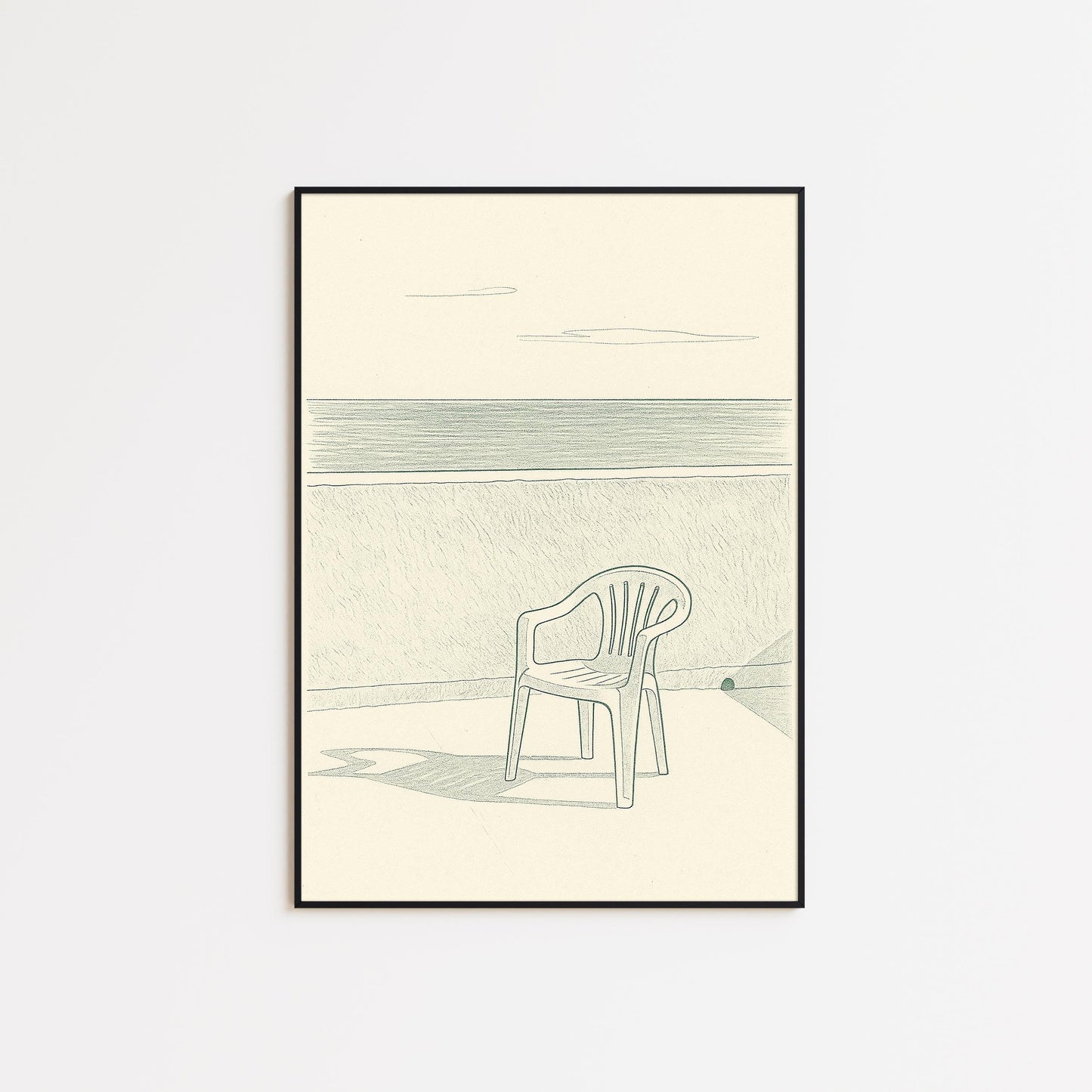 Minimal Coastal Chair Poster – Vintage Green Beach Wall Art