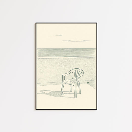 Minimal Coastal Chair Poster – Vintage Green Beach Wall Art