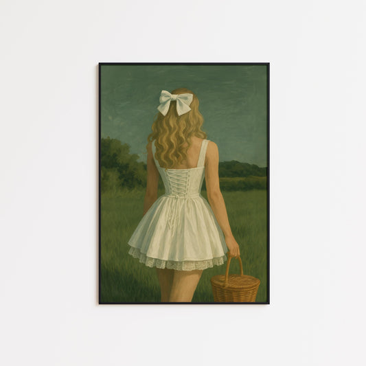 Picnic Girl Poster – Retro Wall Decor With Red Gingham And Summer Picnic Art