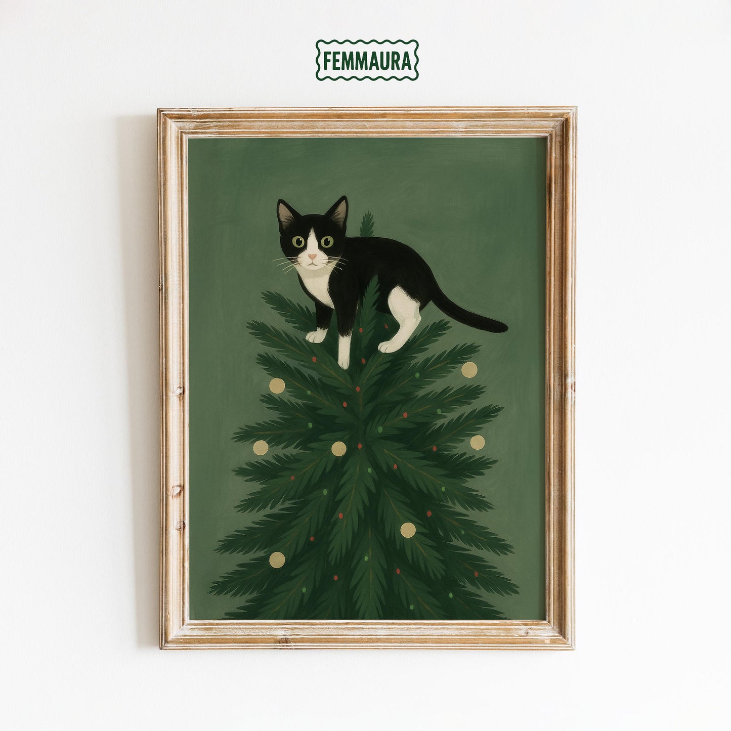 Christmas Cat Poster – Retro Holiday Wall Art With Playful Black and White Cat Design