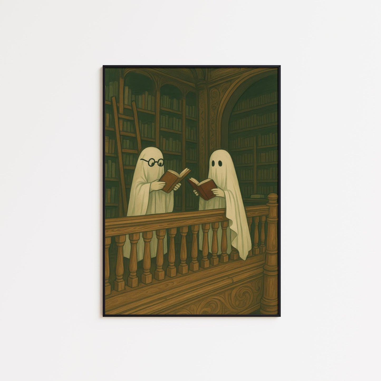 Ghost Library Poster – Dark Academia Art | Spooky Wall Print With Moody Gothic Tones