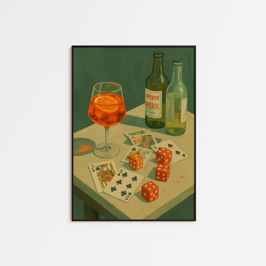 Aperol Spritz Poster – Retro Game Night Cocktail Bar Art | Stylish Wall Decor