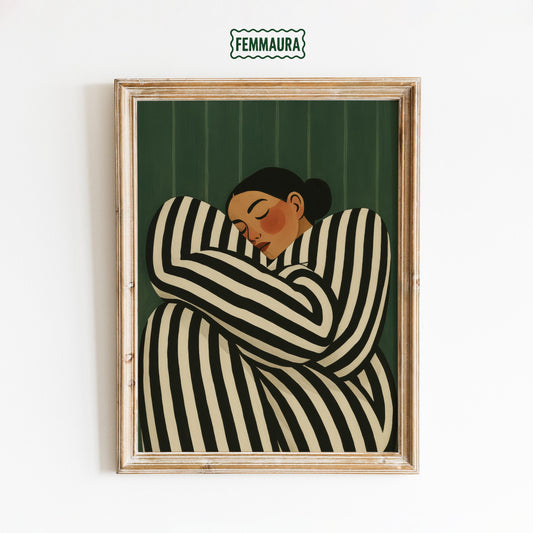 Feminine Wall Art – Minimalist Poster With Black and White Stripes for Cozy Bedroom Decor