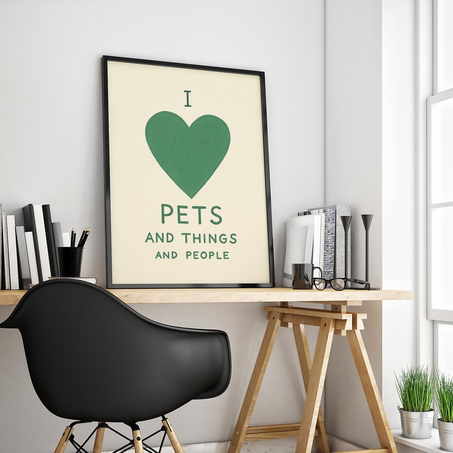 I Love Pets Poster – Minimalist Funny Quote Print, Animal Lover Wall Art