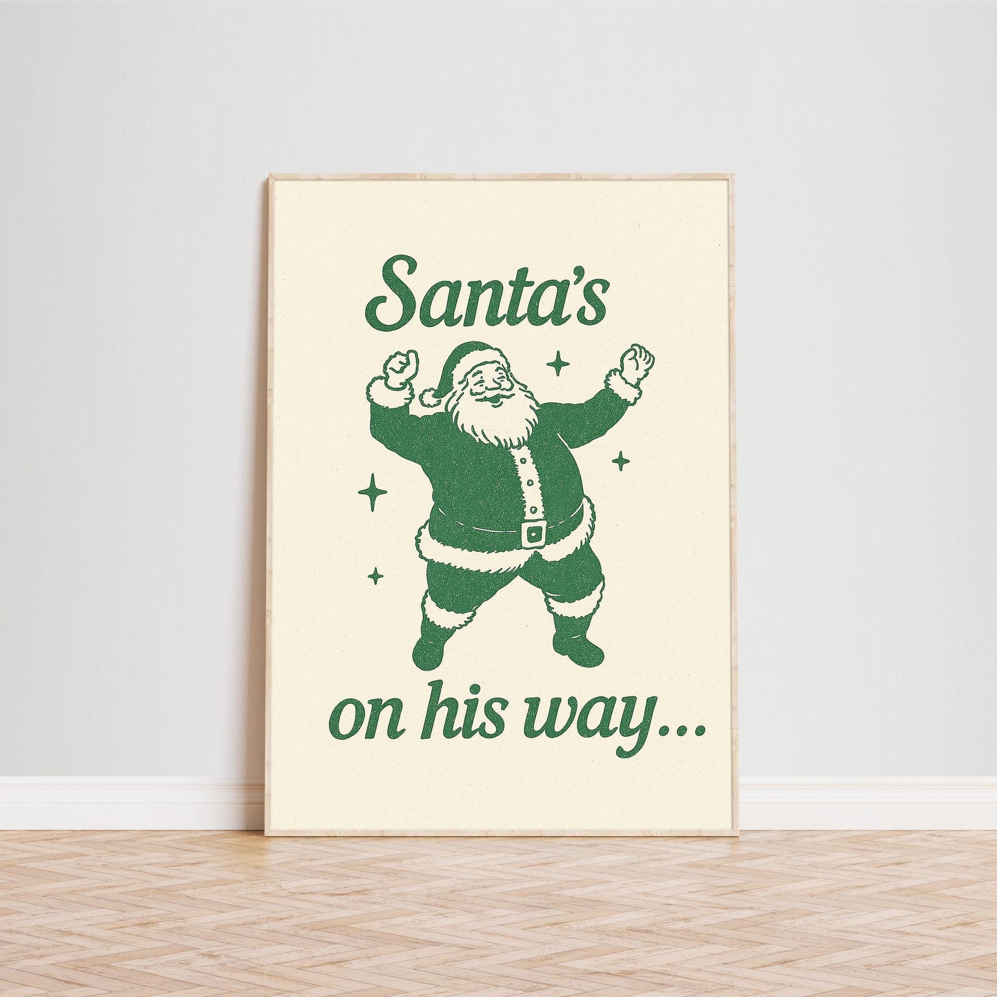 Santa’s On His Way Poster – Retro Christmas Wall Art