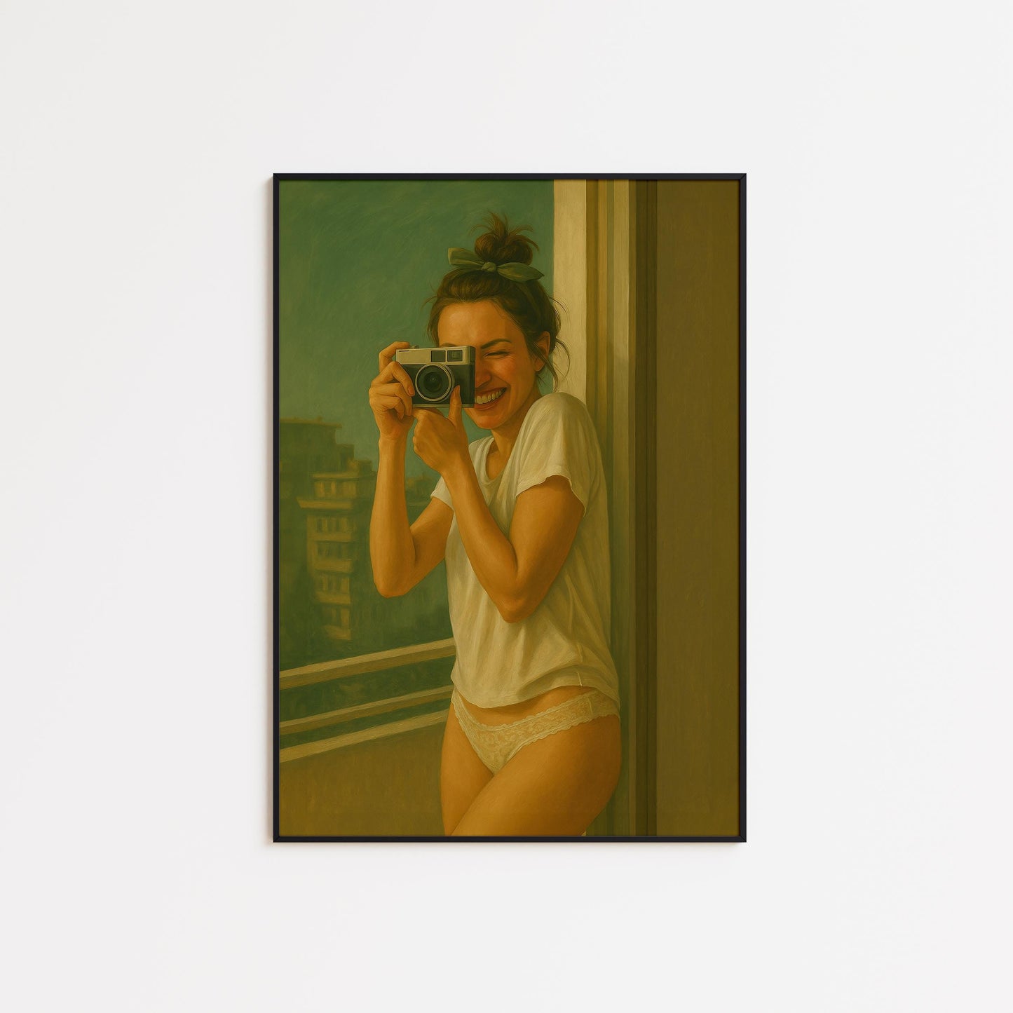 Retro Photography Poster – Smiling Girl Artwork with Vintage Camera Art