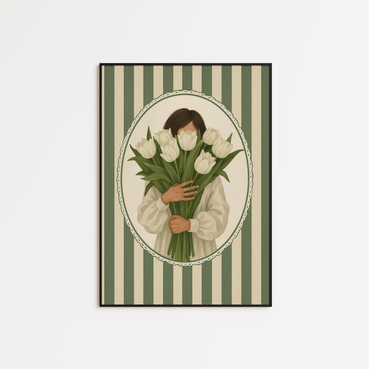 White Tulips Poster – Queer Wall Art With Soft Floral Romantic Palette