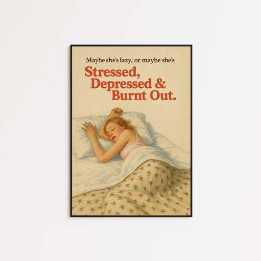 Mental Health Poster – Vintage Style Burnout Wall Art | Emotional Girl Decor