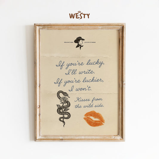 Wild Side Love Letter Print – Western Cowgirl Poster with Snake & Kiss