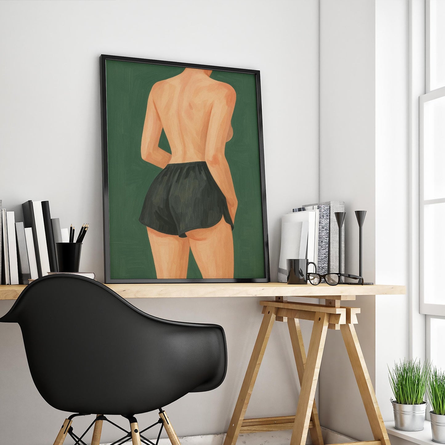 Minimal Feminine Wall Art – Backless Woman Poster | Elegant Nude Illustration