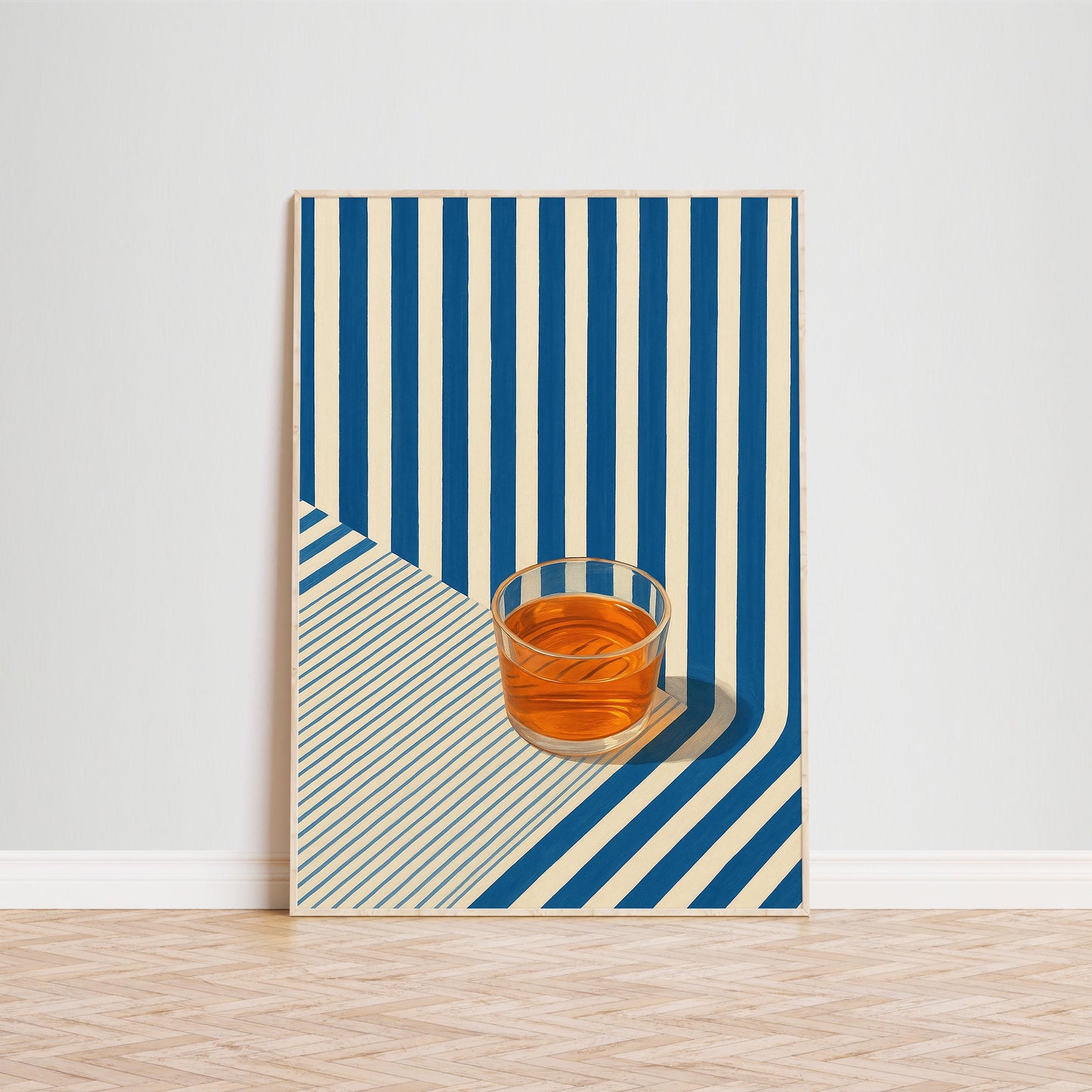 Retro Whiskey Poster – Striped Vintage Bar Art With Geometric Blue Stripe Design