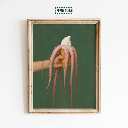 Octopus Ice Cream Poster – Surreal Kitchen Art With Tentacle Food Fantasy
