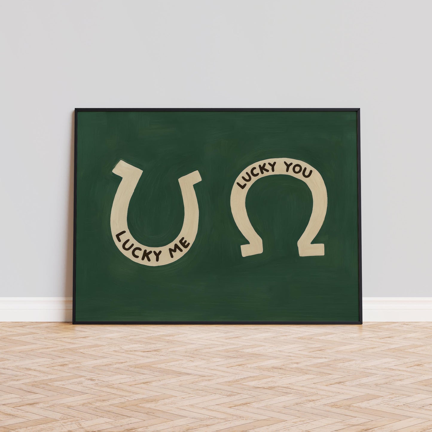 Lucky Horseshoe Wall Art – Vintage Golden Horseshoe Poster With Dark Green Retro Charm