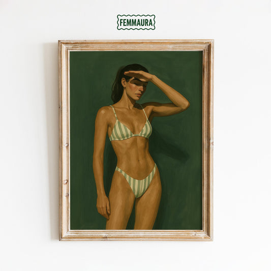Striped Bikini Poster – Modern Feminine Summer Wall Art | Chic Coastal Decor