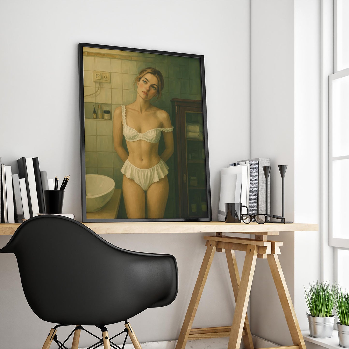 Vintage Cinematic Wall Art – Moody Bathroom Art With Feminine Elegance