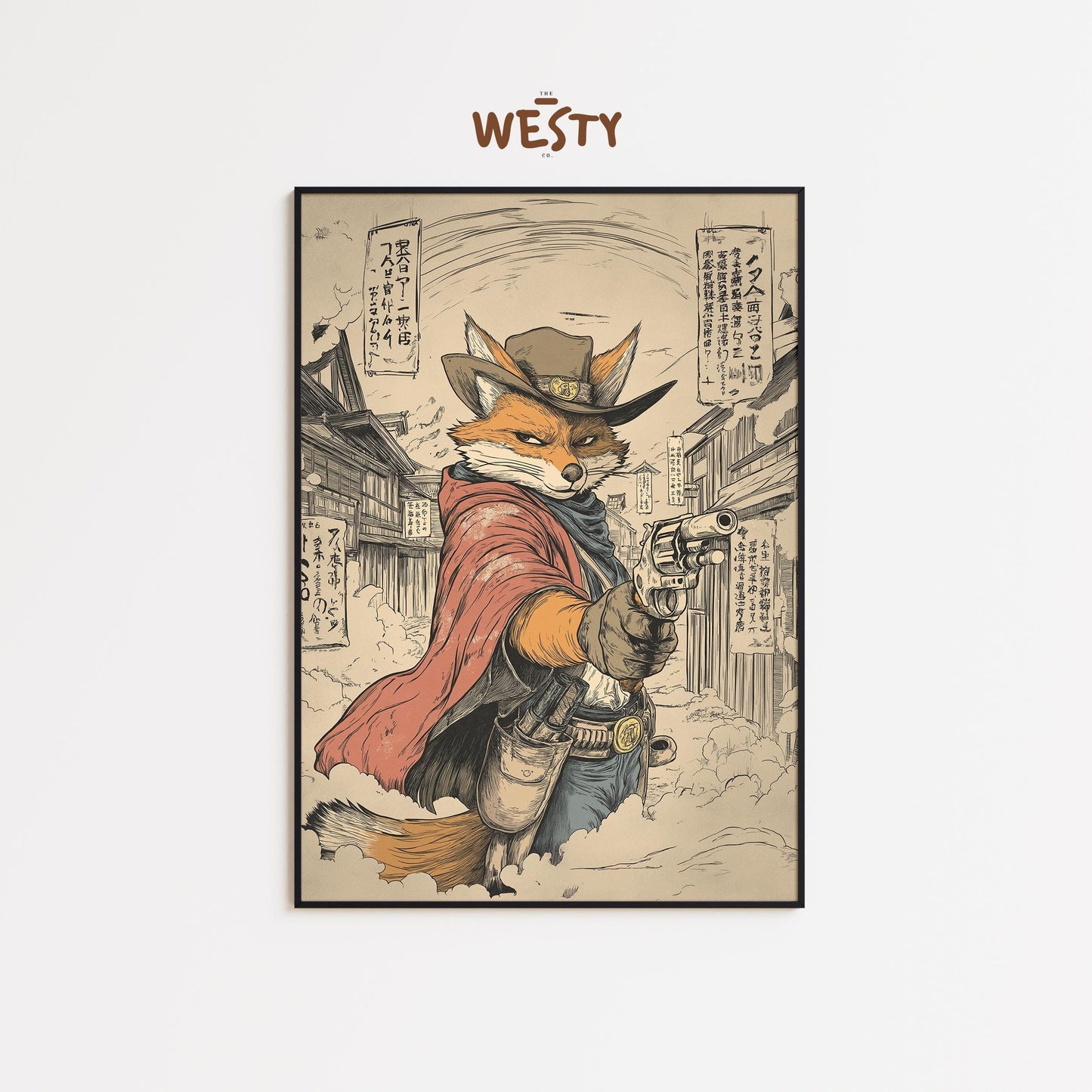 Fox Gunslinger Poster – Wild West Samurai Town Mashup Wall Art