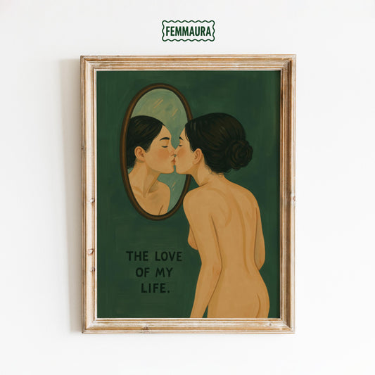Self Love Art Print – Retro Nude Print | Green Wall Decor & Body Positivity