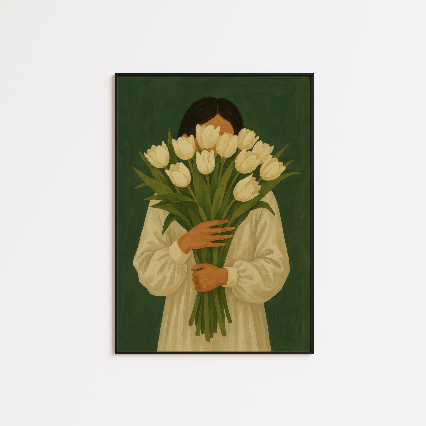 White Tulip Wall Art – Feminine Floral Botanical Poster | Soft Minimalist Print