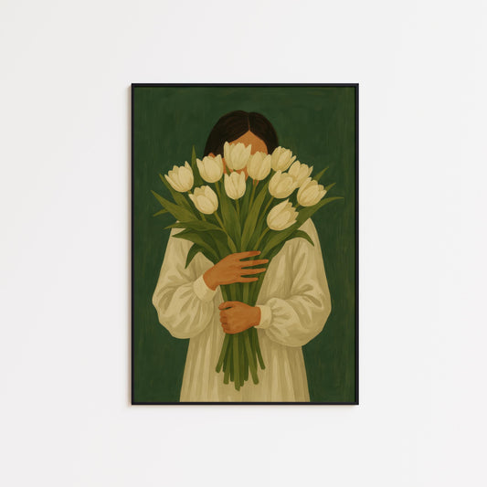 White Tulip Wall Art – Feminine Floral Botanical Poster | Soft Minimalist Print
