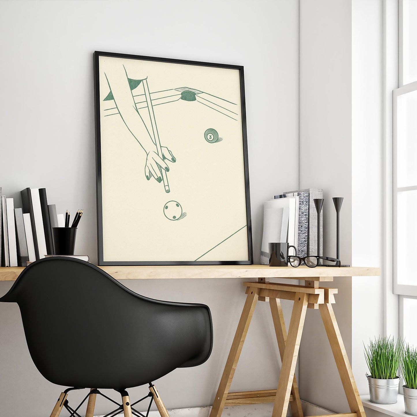 Billiards Poster – Minimal Line Art Pool Table Illustration