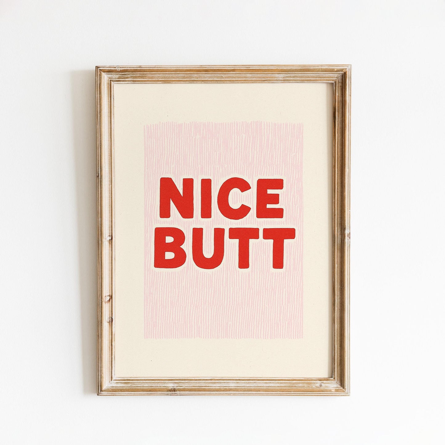 Nice Butt Poster – Funny Bathroom Wall Art in Retro Pink and Red
