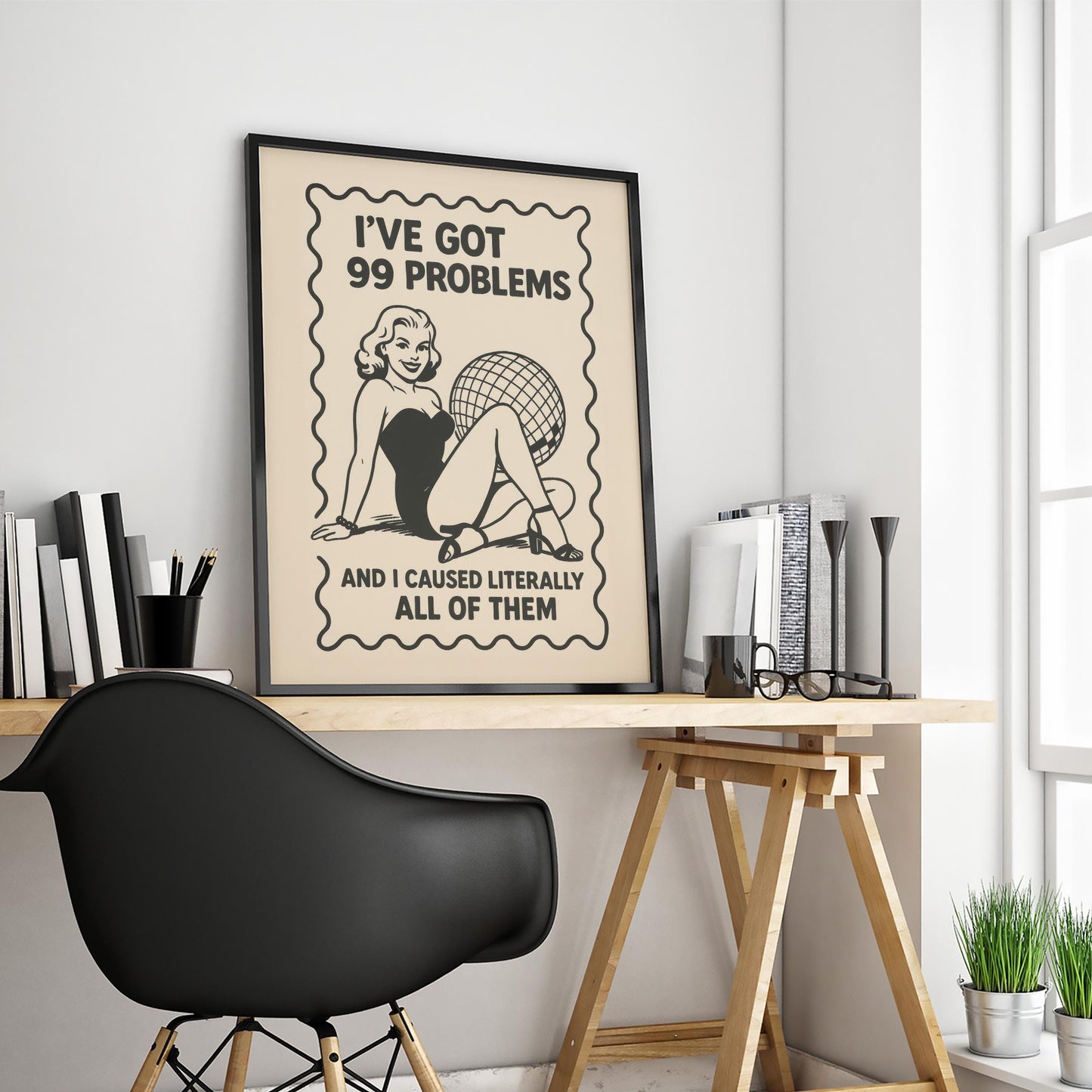 Retro Pin-Up Poster – Chaotic Femme Decor | Funny Quote Print Wall Art